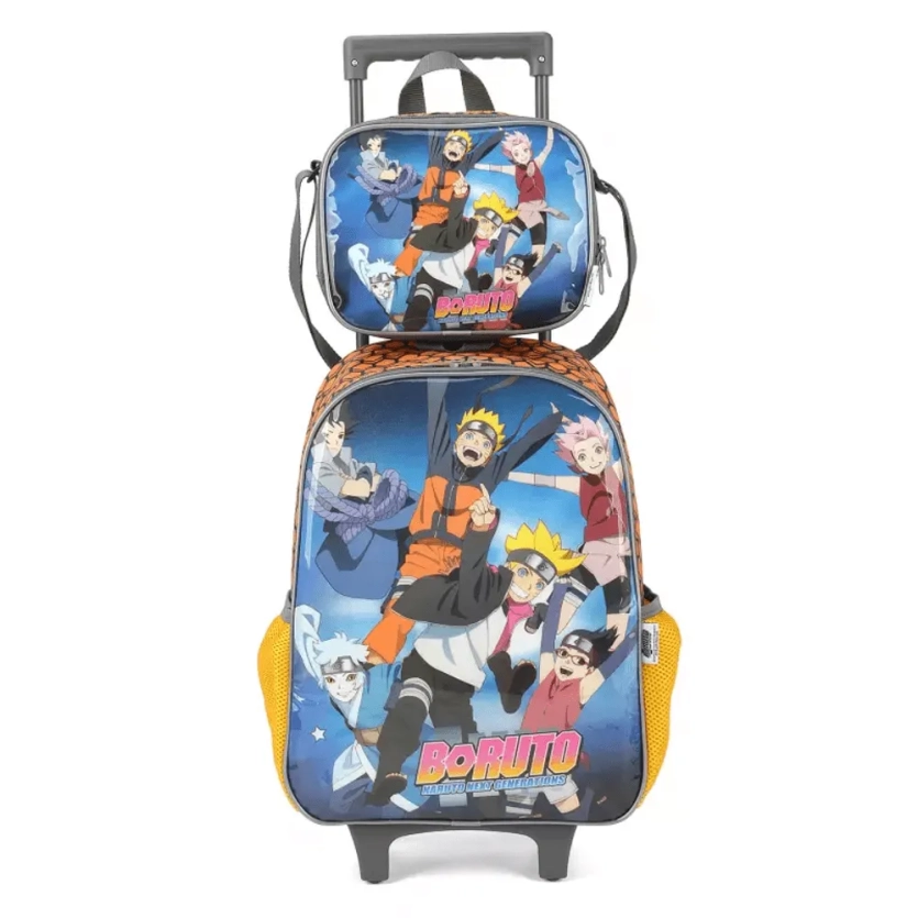 MOCHILA CARRINHO LUXCEL BORUTO + LANCHEIRA LARANJA