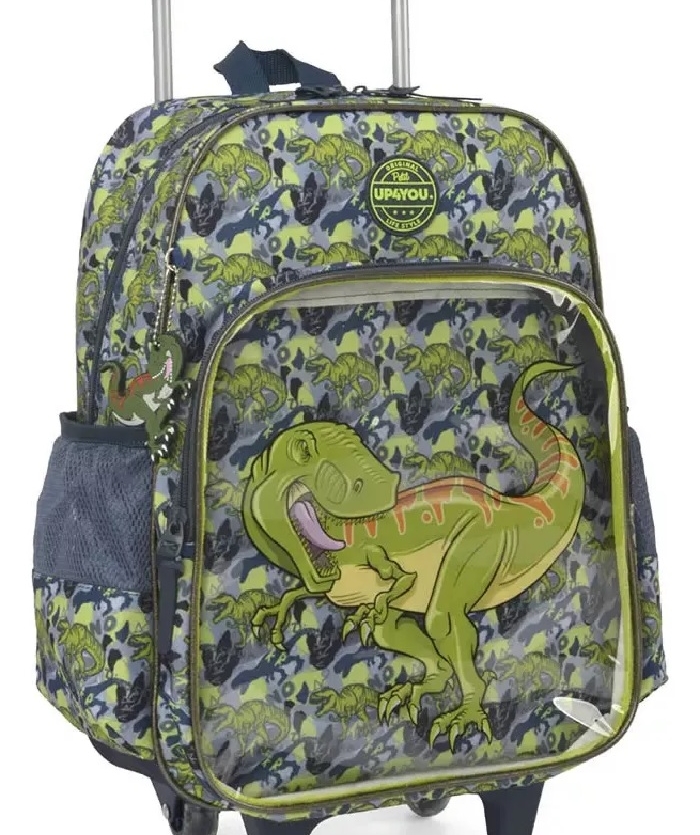 Mochila Com Rodinhas + Lancheira Luxcel UP4YOU Dinossauro Verde IC37732UPVD