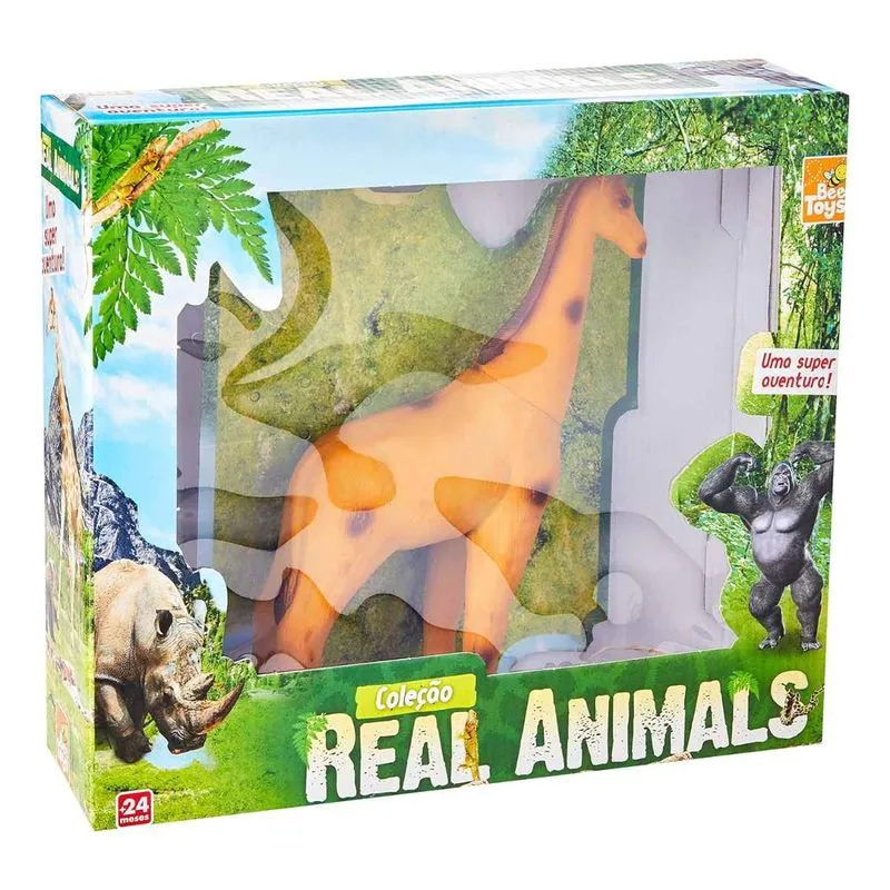 Boneco Girafa 26cm Coleção Real Animals, Bee Toys, Em Vinil Atóxico Crianças +2 Anos