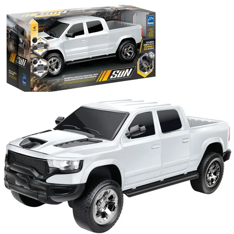 Carrinho Pick-Up Infantil Grande 42cm Ajuste de Altura Nas Rodas Com Retrovisor Articulado Brinquedo Infantil - Roma - Roma Brinquedos