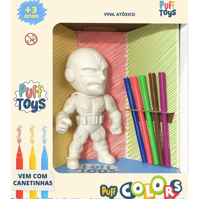 Brinquedo Didatico Para Colorir Boneco Herói Com Canetinhas - Puff Toys
