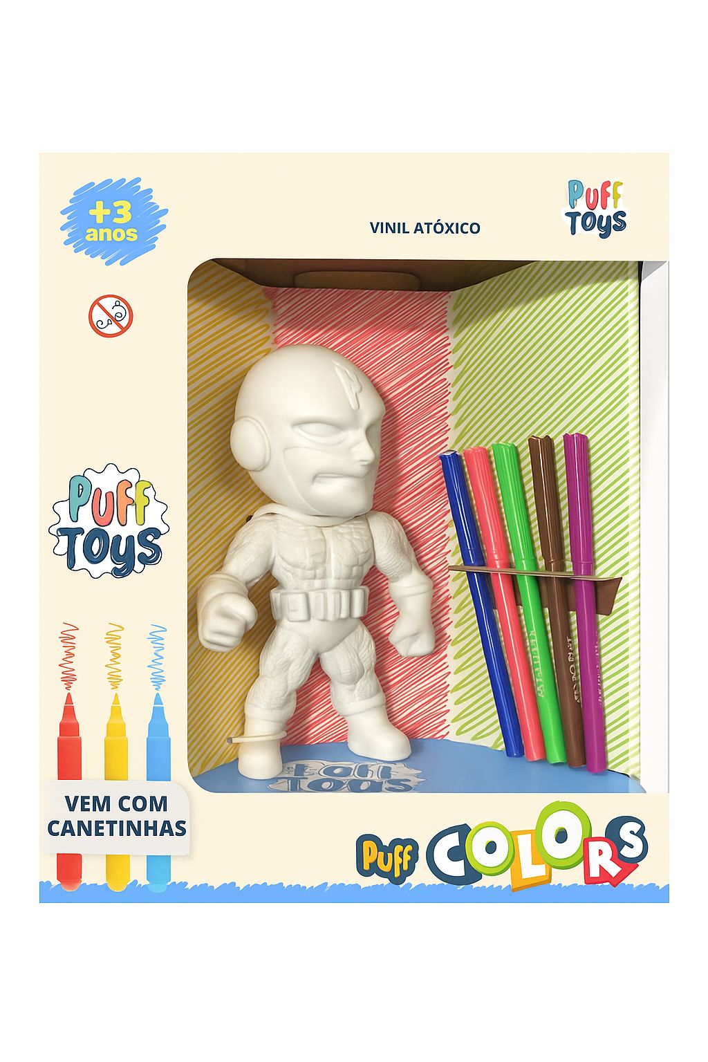 Brinquedo Didatico Para Colorir Boneco Herói Com Canetinhas - Puff Toys