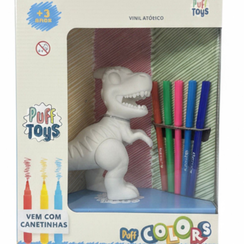 Brinquedo Didatico Para Colorir Dinossauro Com Canetinhas - Puff Toys