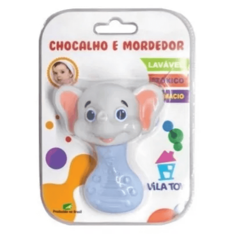 Chocalho Mordedor Macio C/barulho Suave Elefante Azul e Rosa