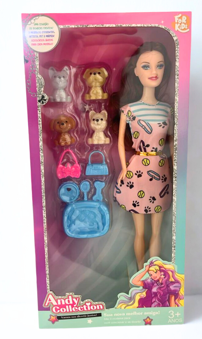 Boneca Andy Collection com Pets e Acessórios – For Kids
