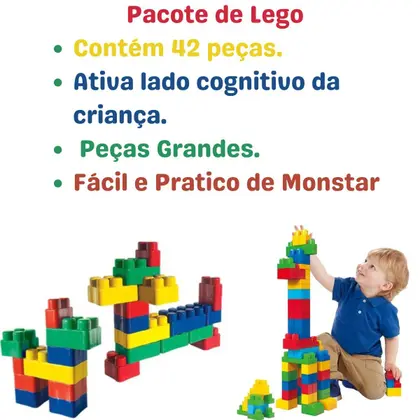 Sacola de Lego Didático e Pedágogico com 42 Peças Coloridas - Image 3