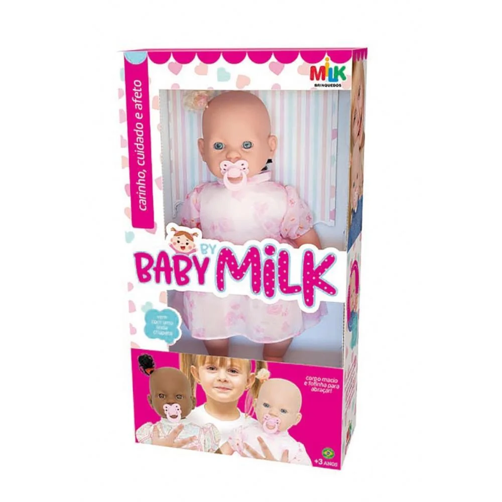 Boneca BABY MILK 42CM com Chupeta Corpo Macio