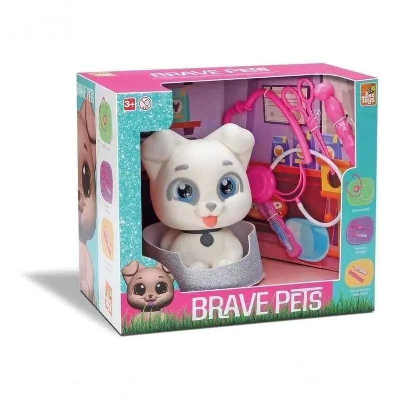 Boneco Gatinha Branca Brave Pets Em Vinil Macio Bee Toys Ref 0673