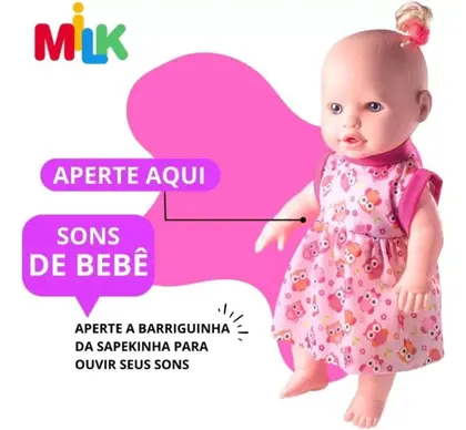 Boneca Bebê Sapekinha Primeiros Sons Bebê Milk 0478 - Image 3